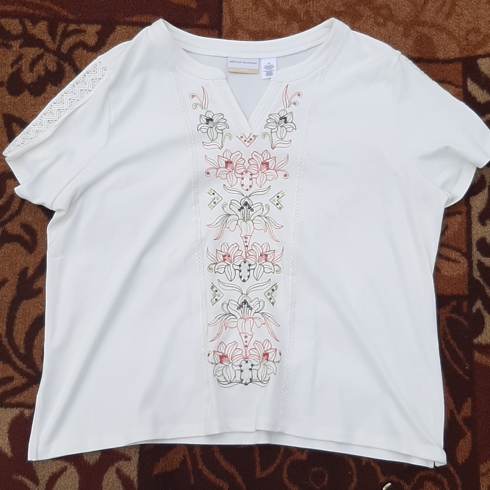 Cream embellished short sleeve top